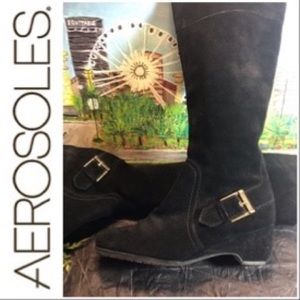 🍂Aerosole Black Suede Tall Boots